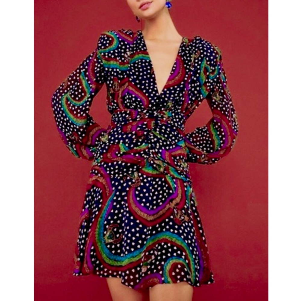 FARM Rio Rainbow Oxen Long Sleeve Mini Dress, NEW